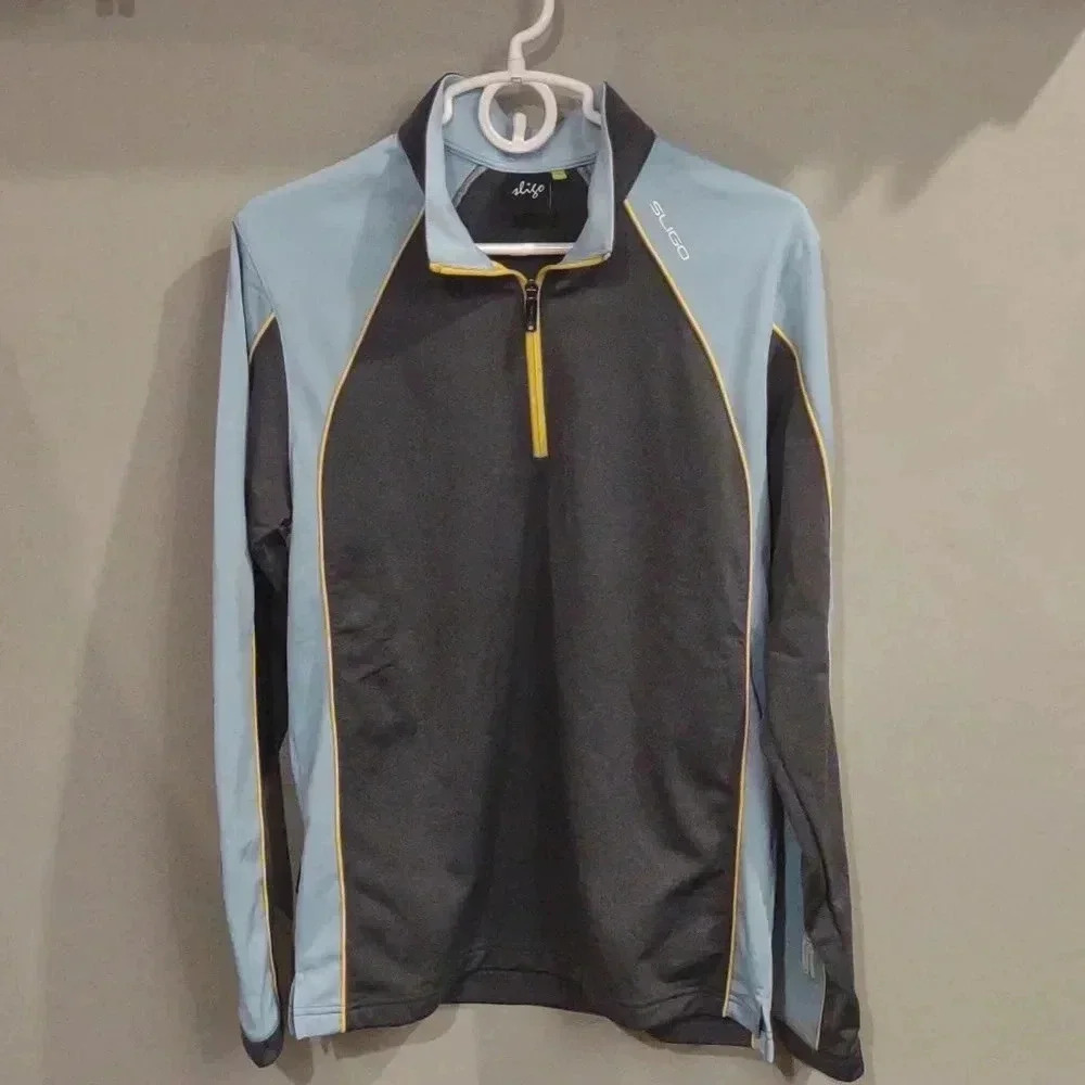 Sligo Golf men's gray light blue quarter zip long‎ sleeve fleece lined pullover